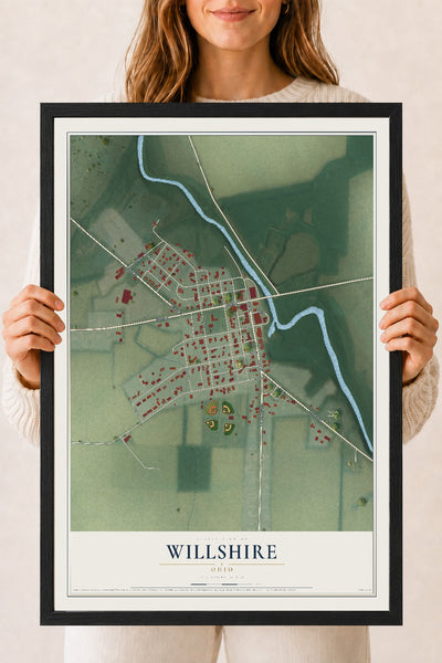 Map of Willshire, Ohio, 18 x 24 inch print in a black wood frame