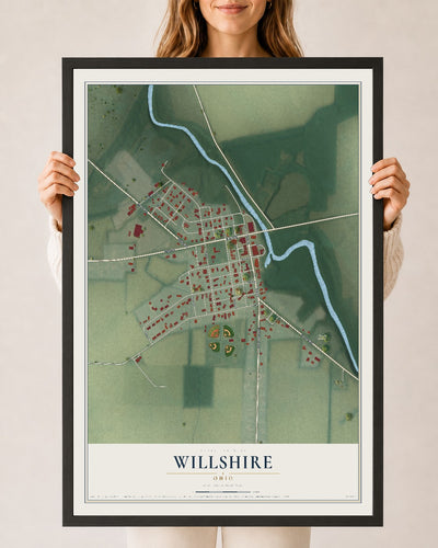 Map of Willshire, Ohio, 24 x 36 inch print in a black wood frame