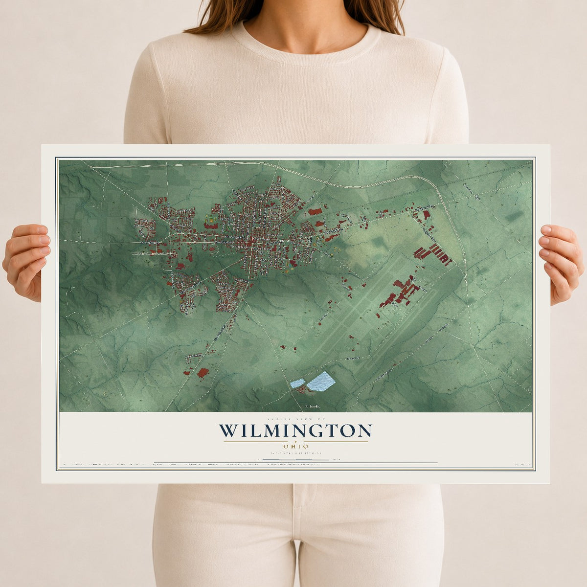 Map of Wilmington, Ohio, 12 x 18 inch unframed archival matte print