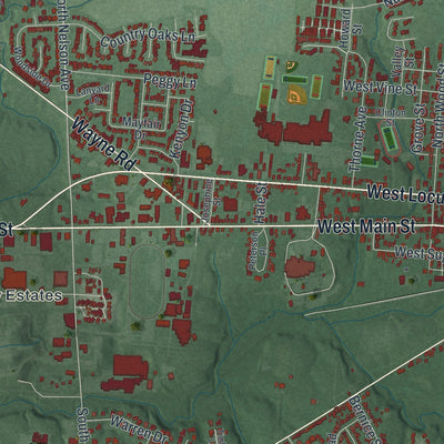 Second close-up of the map of Wilmington, Ohio print showing more streets and buildings