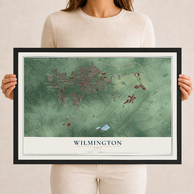 Map of Wilmington, Ohio, 12 x 18 inch print in a black wood frame