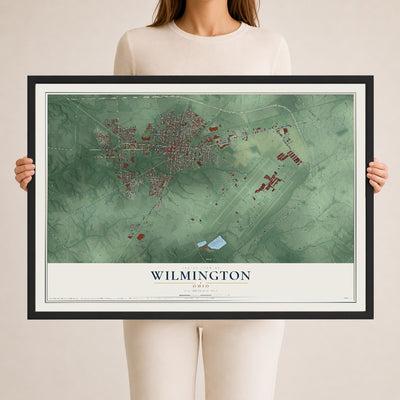 Map of Wilmington, Ohio, 24 x 36 inch print in a black wood frame