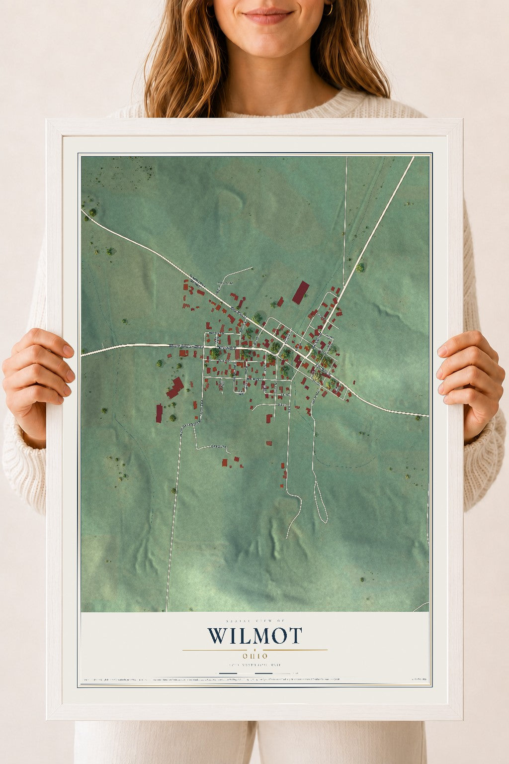 Map of Wilmot, Ohio, 18 x 24 inch print in a white wood frame