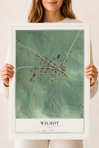 Map of Wilmot, Ohio, 18 x 24 inch print in a white wood frame