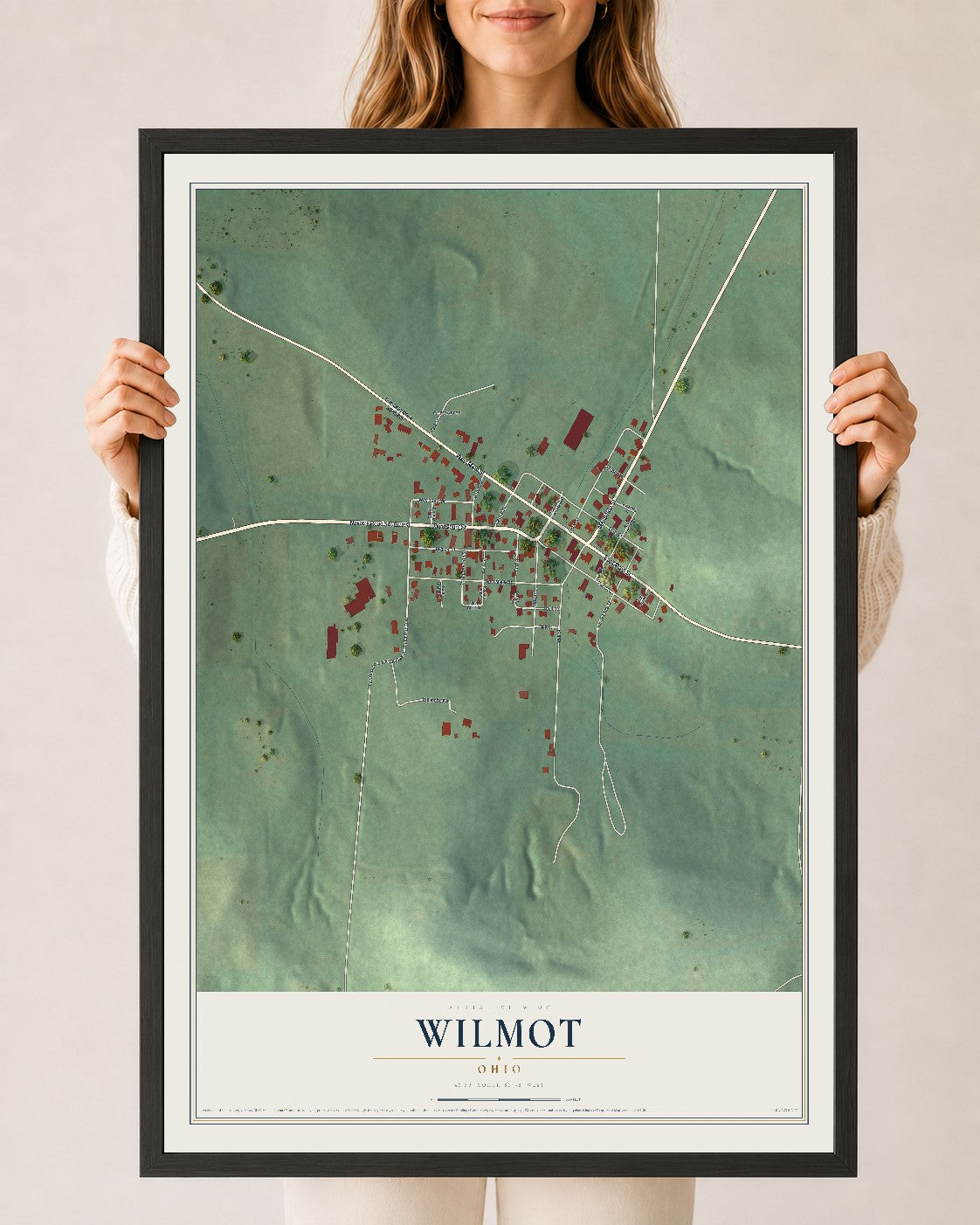 Map of Wilmot, Ohio, 24 x 36 inch print in a black wood frame