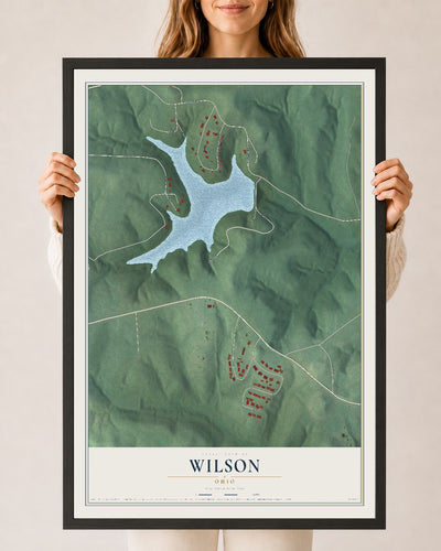 Map of Wilson, Ohio, 24 x 36 inch print in a black wood frame