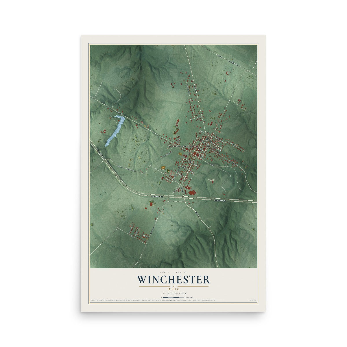 Map of Winchester, Ohio, 12 x 18 inch unframed archival matte print