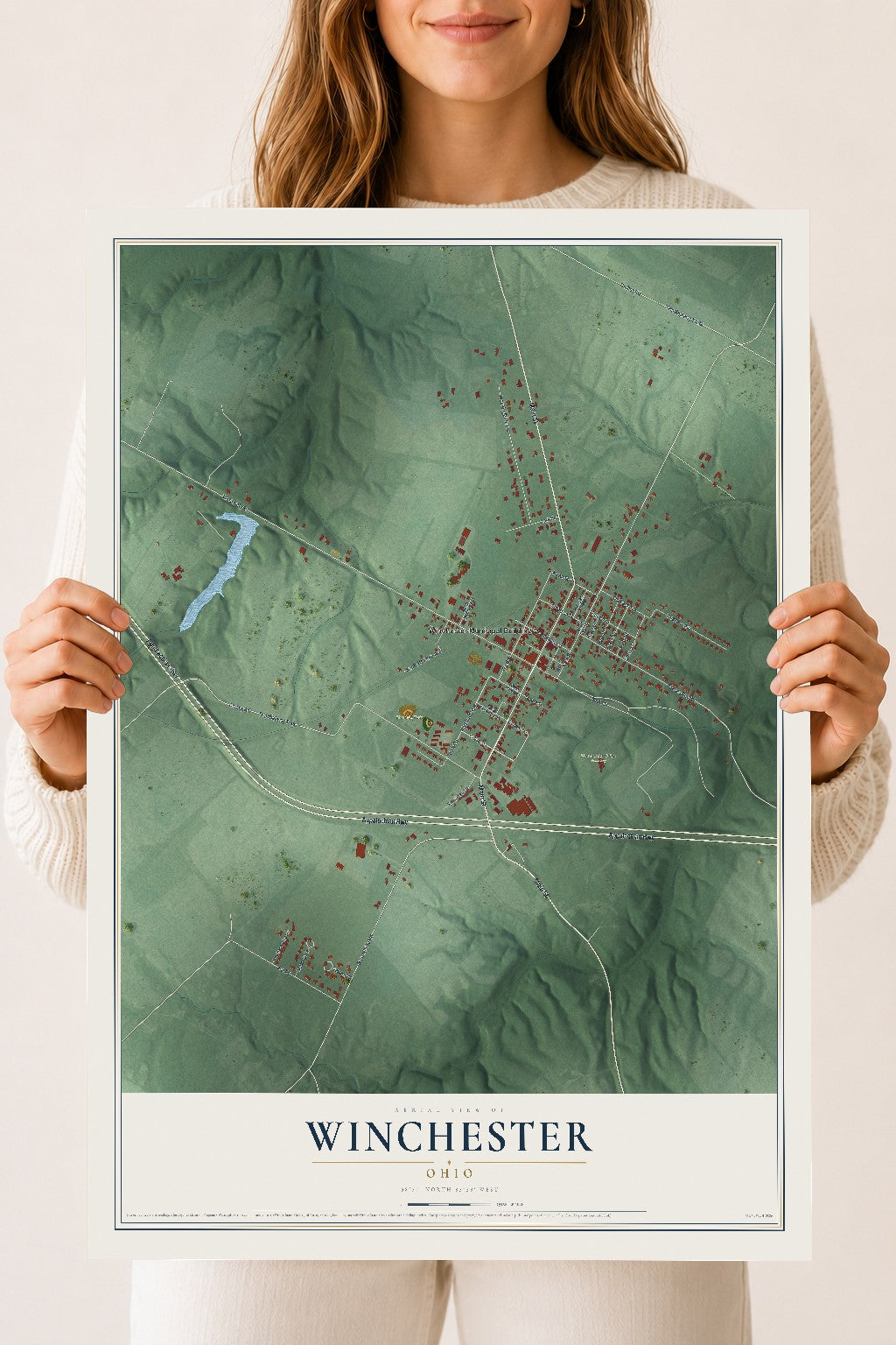 Map of Winchester, Ohio, 18 x 24 inch unframed archival matte print