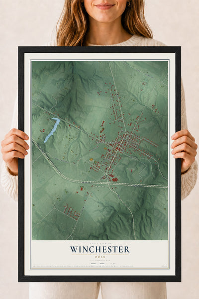 Map of Winchester, Ohio, 18 x 24 inch print in a black wood frame