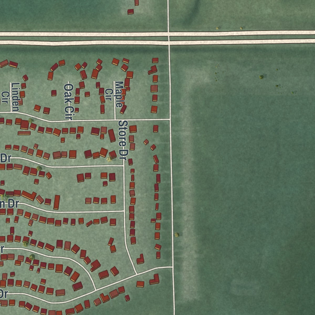 Close-up of the map of Windham, Ohio print showing street and building detail