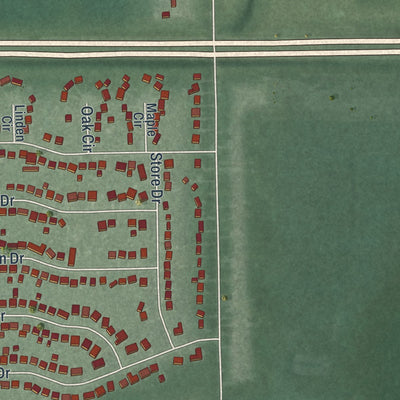 Close-up of the map of Windham, Ohio print showing street and building detail