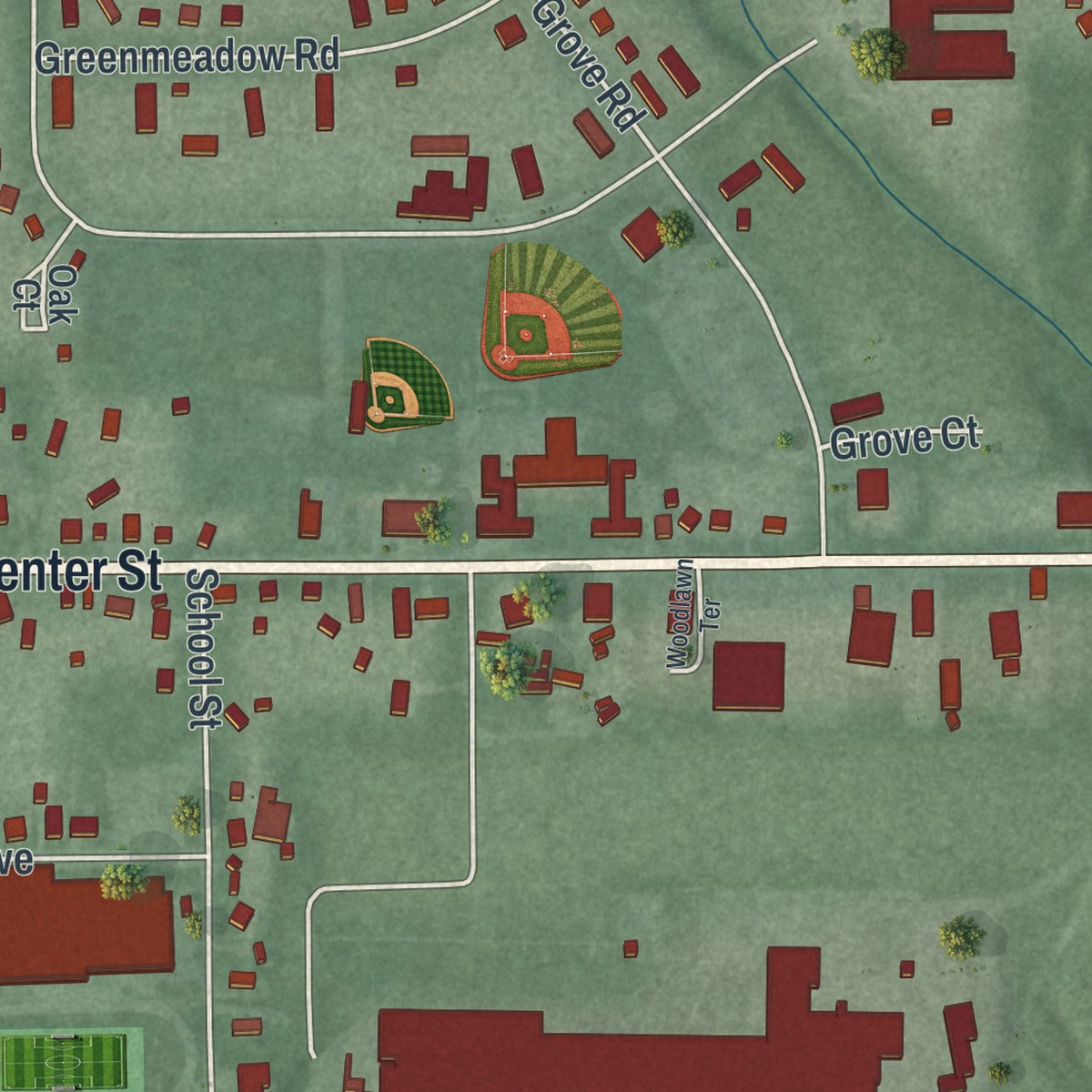 Second close-up of the map of Windham, Ohio print showing more streets and buildings