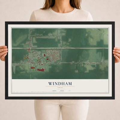 Map of Windham, Ohio, 18 x 24 inch print in a black wood frame