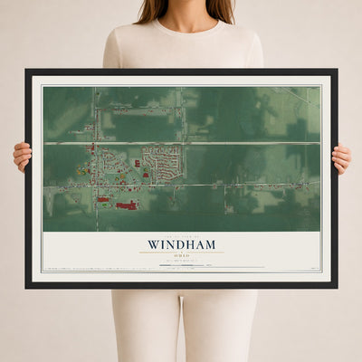 Map of Windham, Ohio, 24 x 36 inch print in a black wood frame