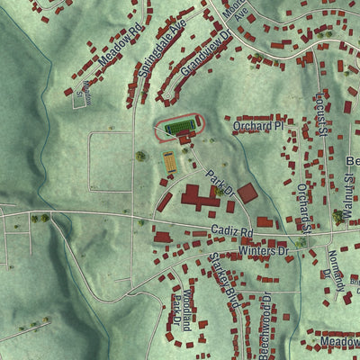 Second close-up of the map of Wintersville, Ohio print showing more streets and buildings