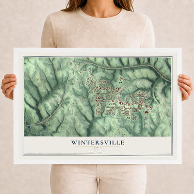 Map of Wintersville, Ohio, 12 x 18 inch print in a white wood frame