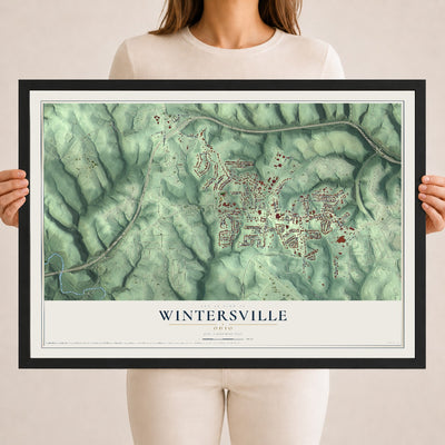 Map of Wintersville, Ohio, 18 x 24 inch print in a black wood frame