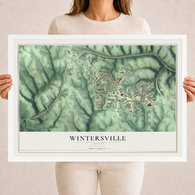 Map of Wintersville, Ohio, 18 x 24 inch print in a white wood frame
