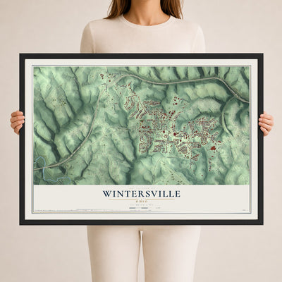 Map of Wintersville, Ohio, 24 x 36 inch print in a black wood frame