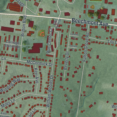Close-up of the map of Withamsville, Ohio print showing street and building detail
