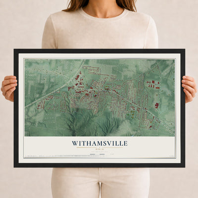 Map of Withamsville, Ohio, 12 x 18 inch print in a black wood frame