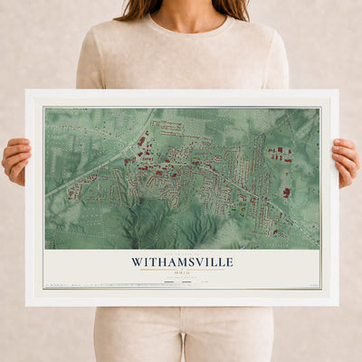 Map of Withamsville, Ohio, 12 x 18 inch print in a white wood frame
