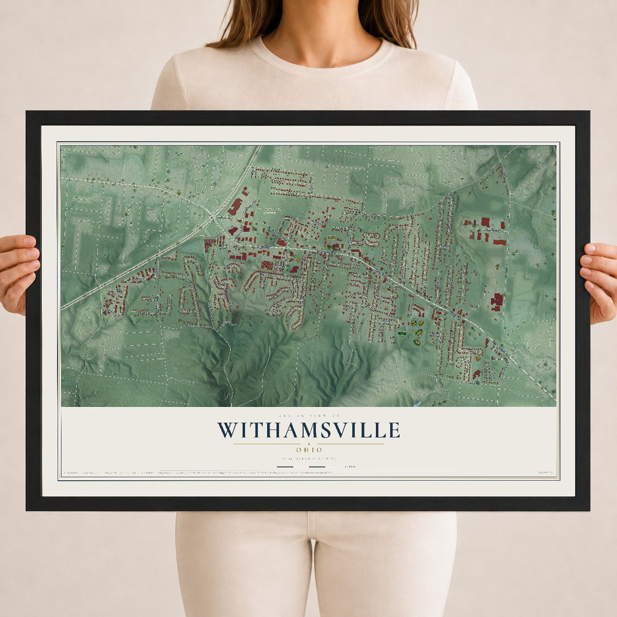 Map of Withamsville, Ohio, 18 x 24 inch print in a black wood frame
