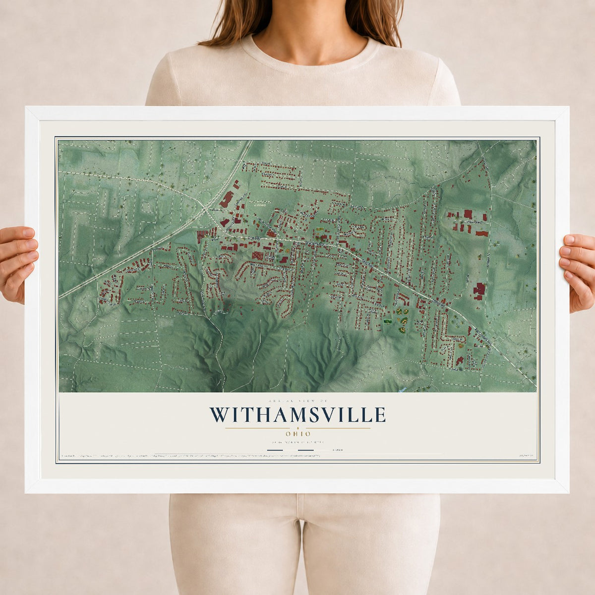 Map of Withamsville, Ohio, 18 x 24 inch print in a white wood frame