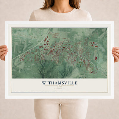 Map of Withamsville, Ohio, 18 x 24 inch print in a white wood frame