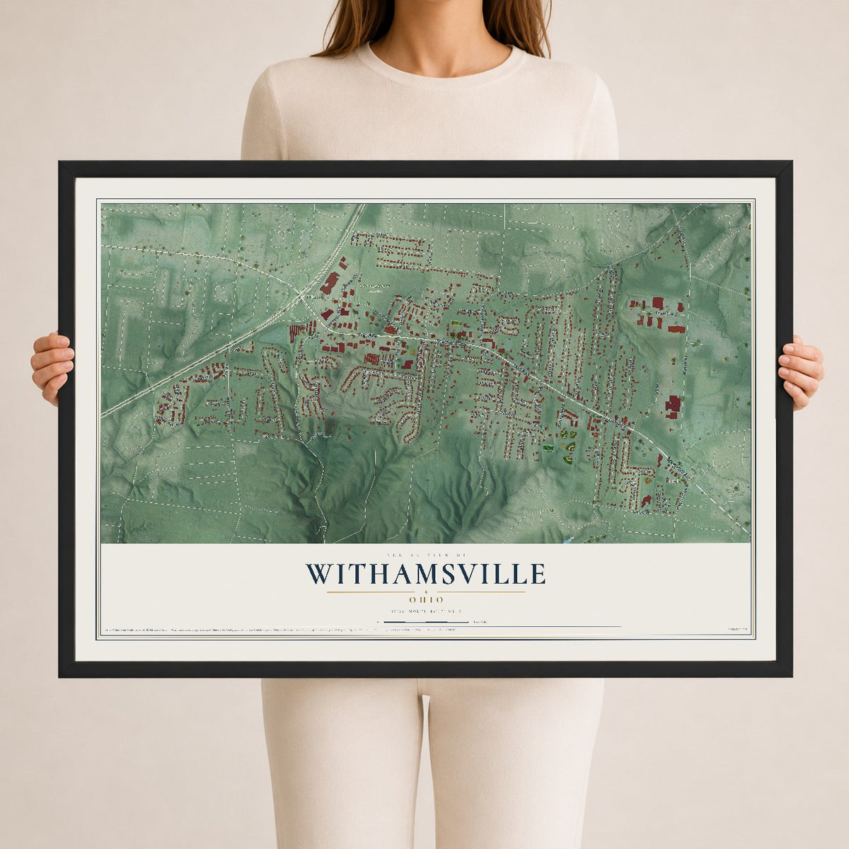 Map of Withamsville, Ohio, 24 x 36 inch print in a black wood frame