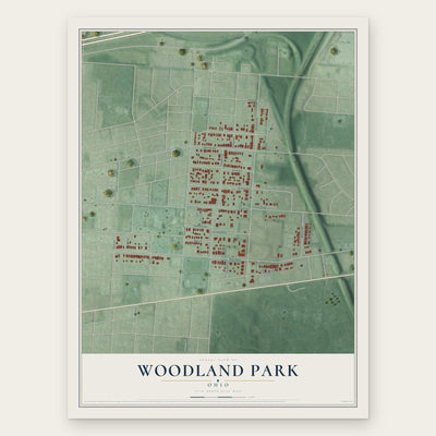 Woodland Park, Ohio map print, the full design