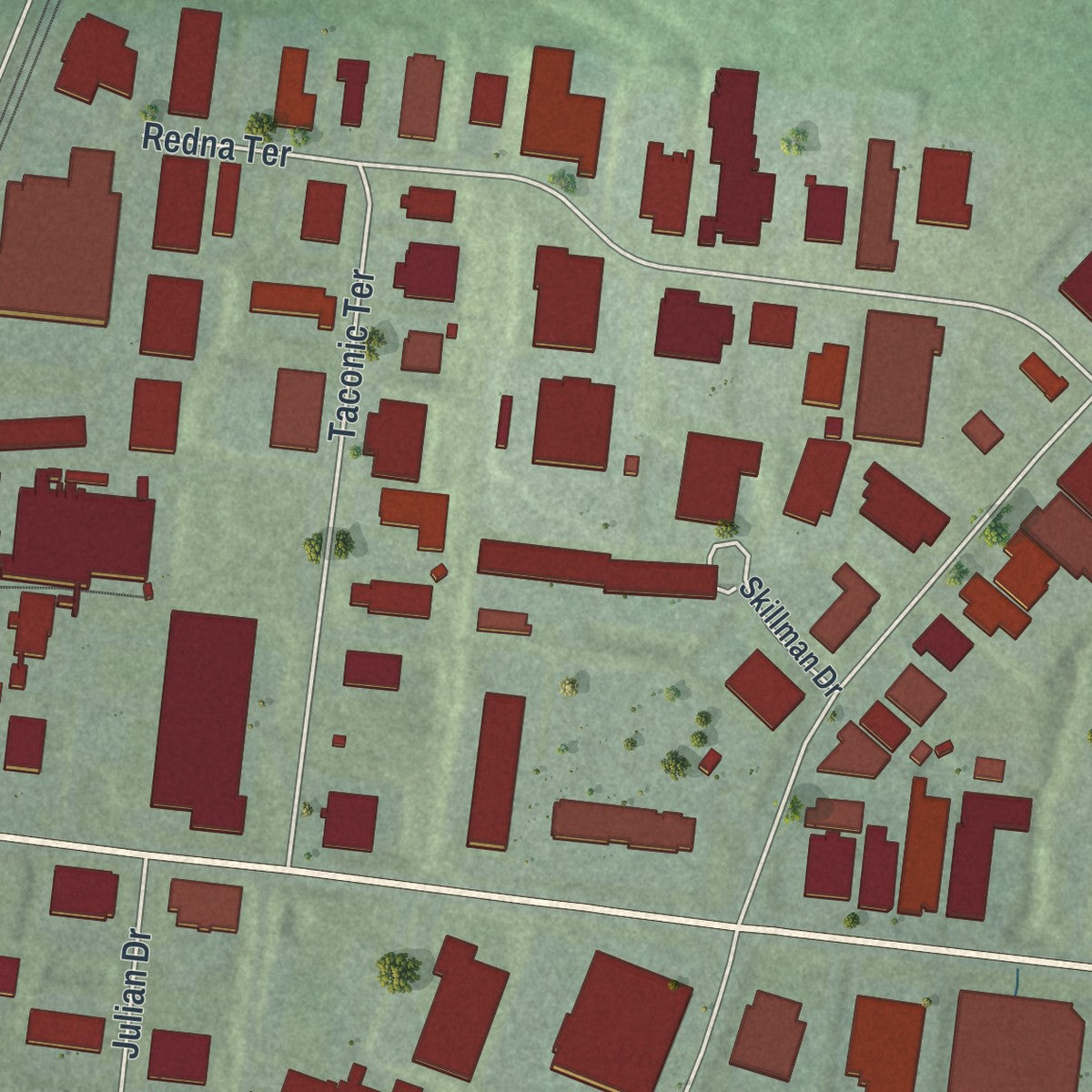 Close-up of the map of Woodlawn, Ohio print showing street and building detail