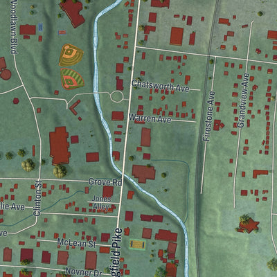 Second close-up of the map of Woodlawn, Ohio print showing more streets and buildings