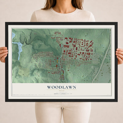 Map of Woodlawn, Ohio, 18 x 24 inch print in a black wood frame