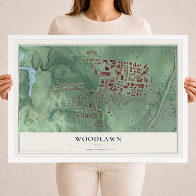 Map of Woodlawn, Ohio, 18 x 24 inch print in a white wood frame
