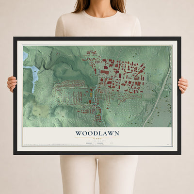 Map of Woodlawn, Ohio, 24 x 36 inch print in a black wood frame