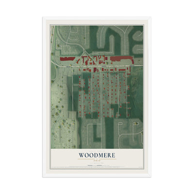 Map of Woodmere, Ohio, 12 x 18 inch print in a white wood frame