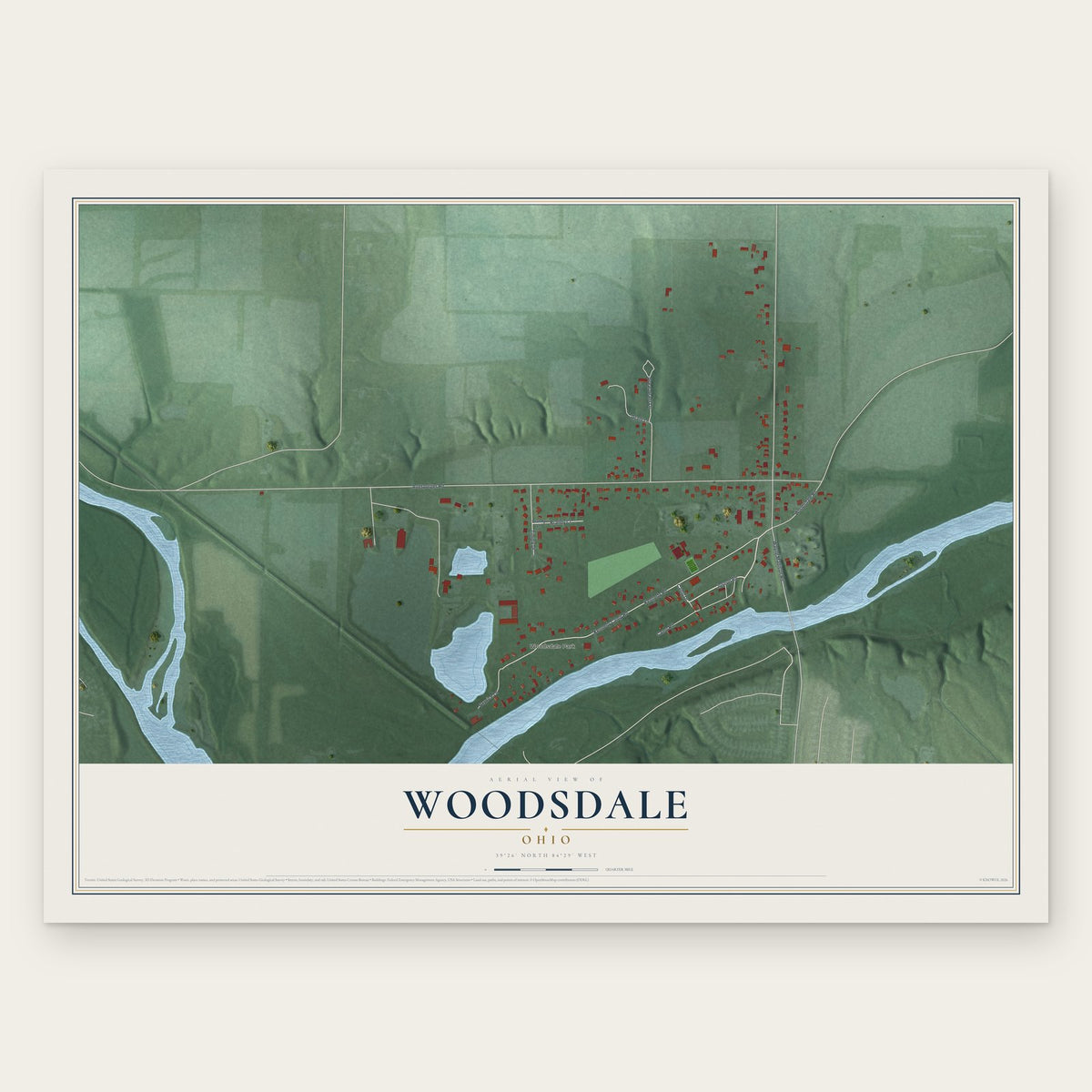 Woodsdale, Ohio map print, the full design