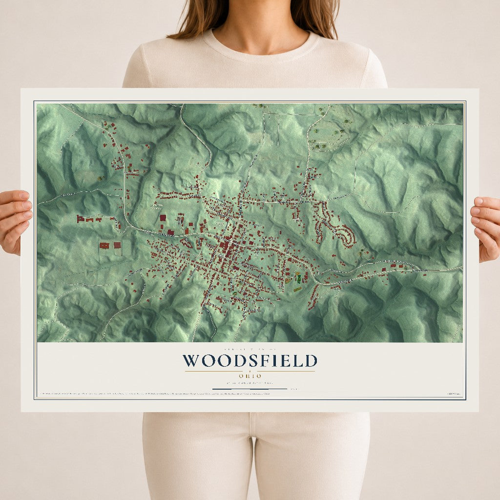 Map of Woodsfield, Ohio, 18 x 24 inch unframed archival matte print