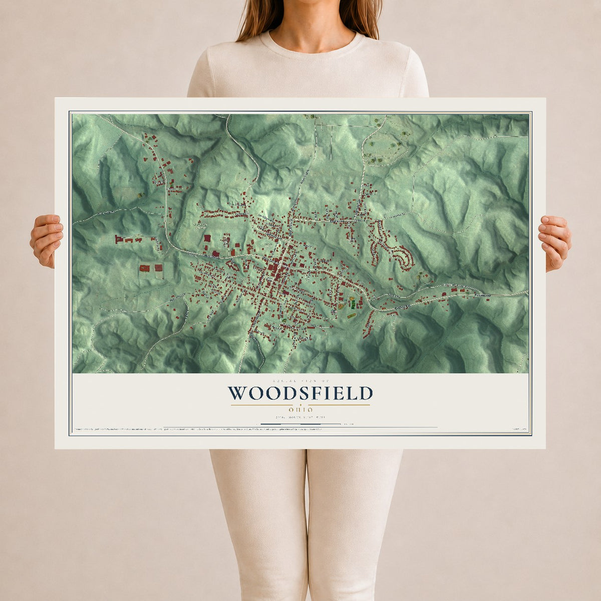 Map of Woodsfield, Ohio, 24 x 36 inch unframed archival matte print