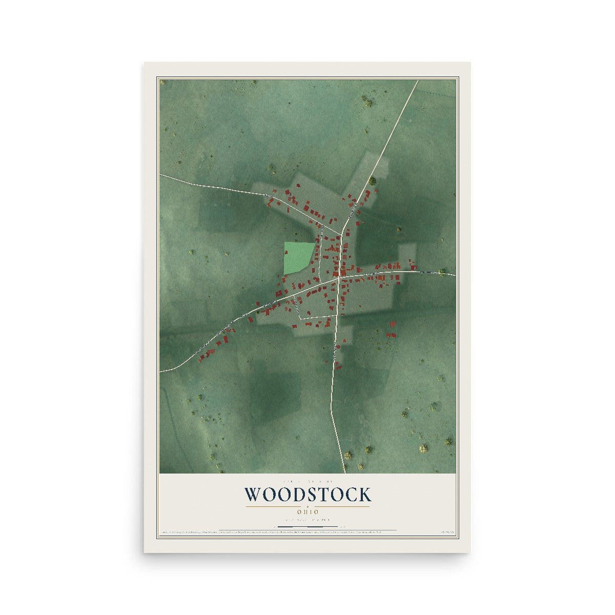 Map of Woodstock, Ohio, 12 x 18 inch unframed archival matte print