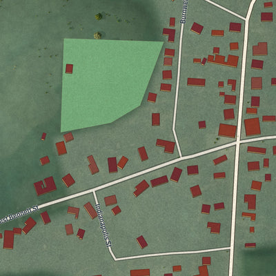 Close-up of the map of Woodstock, Ohio print showing street and building detail