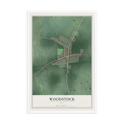 Map of Woodstock, Ohio, 12 x 18 inch print in a white wood frame