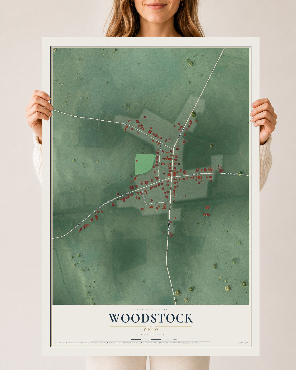 Map of Woodstock, Ohio, 24 x 36 inch unframed archival matte print