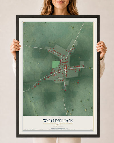 Map of Woodstock, Ohio, 24 x 36 inch print in a black wood frame