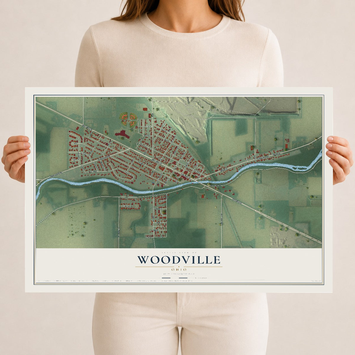 Map of Woodville, Ohio, 12 x 18 inch unframed archival matte print
