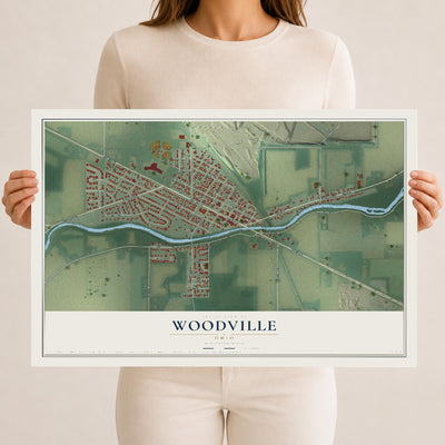 Map of Woodville, Ohio, 12 x 18 inch unframed archival matte print
