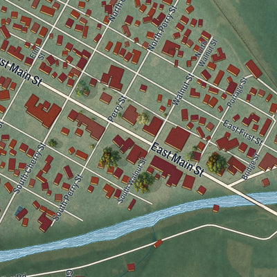 Close-up of the map of Woodville, Ohio print showing street and building detail