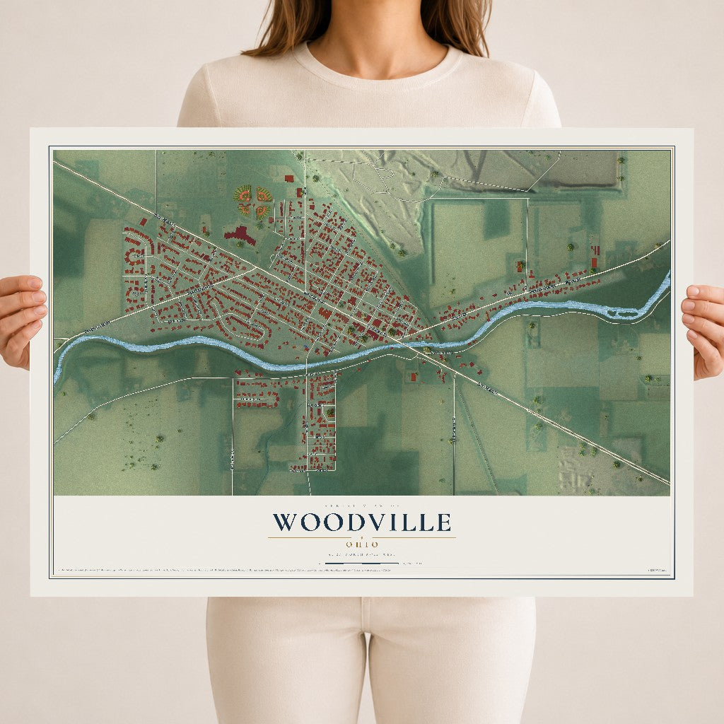 Map of Woodville, Ohio, 18 x 24 inch unframed archival matte print