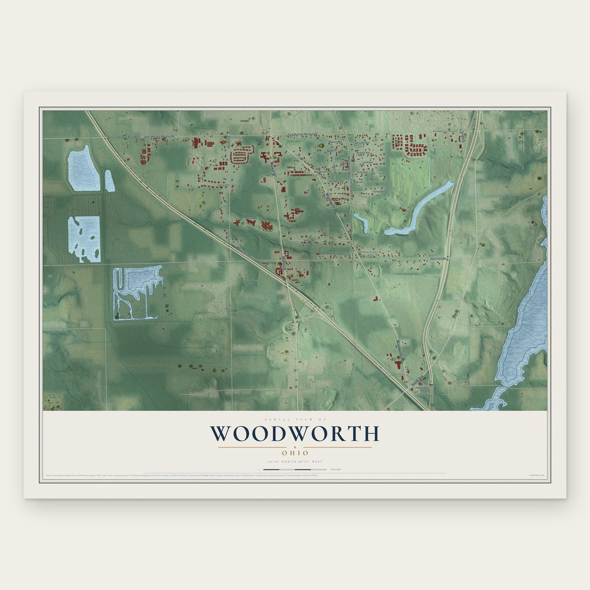 Woodworth, Ohio map print, the full design